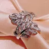 Cluster-Ringe 925 Silber Farbe für Frauen Prinzessin vorschlagen Heirat Zirkonia Feder Design Ring Romantische Braut Hochzeit Bijoux
