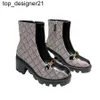 Nouveau Femmes Bottes Designer Talons Bottines Véritables chaussures Mode Hiver Automne Martin Cowboy En Cuir matelassé À Lacets Chaussure D'hiver En Caoutchouc Femmes Semelle Chaussures Talon Haut