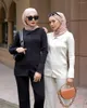 Ethnische Kleidung Frauen Muslimischen Sets 2PCS Einfache Casual Stricken Breite bein Hosenanzug Langarm Tops Und Lose Hosen Anzüge herbst Hose