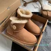 boots women boots bailey dune Chestnut winter buckle fur snow Half Knee Short lady Sheepskin and wool integrated hair slipper