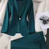 Dames Blazer et pantalon costume femmes vert violet bleu noir solide veste formelle pantalon femme affaires vêtements de travail 2 pièces ensemble HKD230901