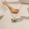 Anhänger Halsketten Minderheit Mode Kupfer mit Zirkonia Harz Schmetterling Design Halskette 18 Karat vergoldet Edelstahl Damen Halsreifen