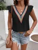 Ethnic Clothing Summer 2023 Elegant And Women's Top Fashion Casual V-neck Lace Panel Ruffle Sleeve Simple Solid Color Shirt