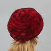 Boinas para mujer Sombrero de piel de conejo genuino Gorro de punto cálido informal de invierno para niñas Moda femenina Sombreros de gran volumen para mujer al aire libre 230831