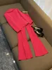 2023 Autumn Hot Pink Solid Color Two Piece Pants Sets Long Sleeve Notched-Lapel Belted Blazers Top & Flare Trousers Pants Suits Set Two Piece Suits O3G302585