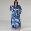 Plus Size Dresses Patchwork Print Dress For Women Chubby Blouse Belt Cloth Lady Luxury Long Robes 2023 Summer Trendy 3xl 4xl 5xl 6xl