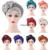 Afrikanska mössor med stenar aso Oke Hijab Gele Headtie gjorde redan turbanhuvud Wrap Muslim Women Hat Auto Cap Headtie Aso Oke Gele