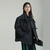 Women's Trench Coats Black Rhombus Cotton Jacket Female Winter 2023 Retro Bow Coiled Buckle Loose Medium-Length Section Silhouette