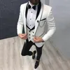 Traje Formal de negocios para hombre, Blazers blancos de 3 piezas, pantalón Borgoña, esmoquin, trajes de hombre para bodas Gro2212, 2020