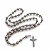 Pendentif Colliers Diyalo Café Flocon de neige Pierre Prière Perles Chaîne Gris Hématite Crucifixion Croix Rosaire Collier Chaplet Baptême Bijoux