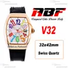 ABF V32 Vanguard Color Dream Montre à quartz suisse chronographe pour femme Cadran MOP en or rose Grand chiffre Cuir noir Lady Super Edition Reloj Hombre Puretime C3