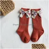 Autre Accueil Textile Bowknot Filles Chaussettes Fleur Bows Bébé Princesse Chaussette Genou Long Doux Dépouillé Enfants Footsocks Vêtements Drop Deliv DH94Y