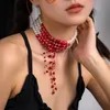 Pendanthalsband Salircon Halloween Blodmönster Pearl Necklace Fashion Multi-Layer Imitation Pearl Short Necklace Gothic Party Jewelry Gift 230831