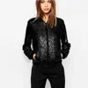 Giacche da donna Streetwear Giacca da baseball con paillettes Raser in metallo nero 2023 Primavera Donna Colletto alla coreana Manica lunga Zip e cappotti