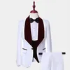 Style Groomsmen White And Burgundy Groom Tuxedos Shawl Lapel Men Suits Wedding Blazers180v