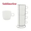 Sublimation Coffee Mugs Set of 4pcs 8oz Blank Stackable Coffee Mugs with Metal Rack Porcelain Stackable Cappuccino Cups for Coffee ups