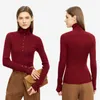 AMII minimalistisk halv cardigan turtleneck tröjor för kvinnor 2023 Autumn New Base Shirt Breasted Open Sleeve Slim Tops 12323095 HKD230829