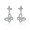 Boucles d'oreilles à tige en argent sterling S925 avec pampilles papillon et diamants pour femme