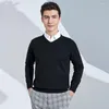 Suéter masculino cashmere mistura de algodão clássico com decote em v camisola de malha homens pulôver 2023 outono inverno macio quente negócio casual jumper pull