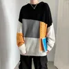 男性用セーター韓国のファッションメンズ秋のカラーブロックウールスリムフィットストリートウェアメンズ服ニットセータープルオーバー