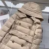 Designer-Damen-Daunenmantel, lang, über dem Knie, Taillengürtel, hoher Kragen, Kapuze, Damen-Wintermantel, extra lange, verdickte warme Jacken, Pufferjacke