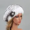 Berets para mulheres genuína pele de coelho chapéu inverno causal quente malha boné para meninas moda feminina ao ar livre grandes senhoras volume chapéus 230831