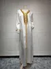 Ethnische Kleidung AB205Abaya Naher Osten Damenbekleidung Diamant-Spitze-Robe Muslimisches weißes Satin-Jacquard-Kleid Baumwolle Abaya Damen