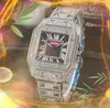 Hoge kwaliteit ICE Out hiphop heren dames diamanten horloges 42 mm roestvrij staal quartz vierkant Romeinse tankwijzerplaat roségoud kalender gouden armbandhorloge relogio masculino