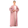 Vêtements ethniques 2023 Mode Ouvert Abaya Kimono Femmes Plain Cardigan Cordon Manches Bouton Avant Robe Musulmane Dubaï Turquie Vêtements Automne