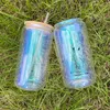 20oz sublimation suitable for vinyl rainbow ombre color glitter transparent clear soda beer coffee glass can with bamboo lid and straw For DIY printing