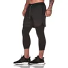 QNPQYX nouveau 2 en 1 pantalons pour hommes vêtements de course pantalons longueur mollet gymnases Fitness pantalons élastiques serrés Leggings à séchage rapide hommes J285i