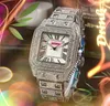 Moda número romano quadrado relógio de couro genuíno mulheres homens à prova d'água senhora Iced Out dia data cheia de diamantes anel caso bateria de quartzo super relógios Montre de Luxe