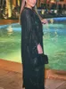Arbetsklänningar Luxury Sequin Loose Dress Set Black V Neck Glitter Gaze See Through Elegant With Underdress Club Party aftonklänningar