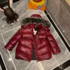 designer kids red down jacket fashion Threaded cuffs Baby Winter clothing Size 0-12 CM 2pcs Solid color Fur hooded down overcoat Aug30