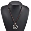 Pendant Necklaces Vintage Men Women Double Circle Adjustable Leather Cord Necklace Jewelry Christmas Gift Initial 230831