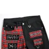 Fashion Red Plaid Jeans Patchwork Punk Zipper Men Pencil Trousers Y2K Buckle Hip Hop Gothic Slim Denim Pants Pantaloni Uomo231M