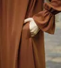Etnische kleding mode chiffon moslim abaya herfst lange mouw dragen met zakken femme jurk islamitisch voor vrouwen kaftans effen