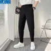 Calças masculinas de alta qualidade negócios casual drapeado calças de cintura alta homens cor sólida formal masculino escritório social terno a87