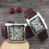 Лучшие новые мужчины Roman Watch Gentalmen Luxury Watches Женщины модные наручные часы Кожаный коричневый квадратный набор