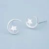 Brincos de parafuso prisioneiro 925 prata esterlina piercing estrela lua para mulheres meninas festa de casamento presente femme jóias brincos pendientes