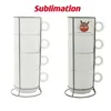 Sublimations-Kaffeetassen-Set, 4 Stück, 8 Unzen, leere, stapelbare Kaffeetassen mit Metallgestell, stapelbare Cappuccino-Tassen aus Porzellan für Kaffee