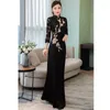 Casual Dresses Chinese Traditional Gown Woman Elegant Qipao Black Vintage Floral Embroidery Banket Evening Clows Maxi Long Cheongsam
