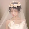 Headpieces vento noiva flor malha guirlanda mori elegante longo véu acessórios de cabelo de casamento