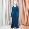 Vêtements ethniques Femmes Été Automne Robe Dubaï Turquie Basic Abaya Col Rond Maxi Robe Eid Ramadan Silky Kaftan Mutli-couleur Islamique