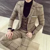 Garnitury męskie (kurtki kamizelki) 2023 Mężczyźni Plaid Busines Blazers/Mężczyzna Slim Fit Pure Cotton Trzyczęściowy garnitur/Sukienka dla mężczyzny M-5xl