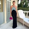 Vestidos casuais Insulte o estilo europeu e americano 2023 Summer feminino Fashion Suspender Contrast Contraste Slim Fit Hip Dress