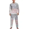 Herren-Nachtwäsche, USA Midwest Map Pyjamas, Herren-Pyjama-Sets mit Retro-Druck, weicher Frühling, langärmlig, zweiteiliges Zimmer, individuelle Pyjama-Sets