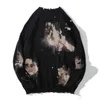 Truien voor heren Tie Dye Pins Ripped Distressed Vernietigde gaten Breien Hip Hop Street chic Pullover Sweater Oversized zwarte tops 230831