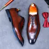 Dress Shoes Successful Man High-end Pointed Toe Formal Mature Men's Full Grain Leather Brown All-match Wedding Groom Oxfords