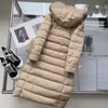 Designer-Damen-Daunenmantel, lang, über dem Knie, Taillengürtel, hoher Kragen, Kapuze, Damen-Wintermantel, extra lange, verdickte warme Jacken, Pufferjacke